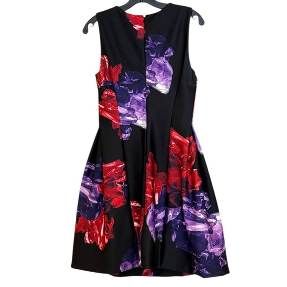 Calvin Klein Women's Floral Sleeveless Scuba Dress Black Red Size 6 - Picture 2 of 8